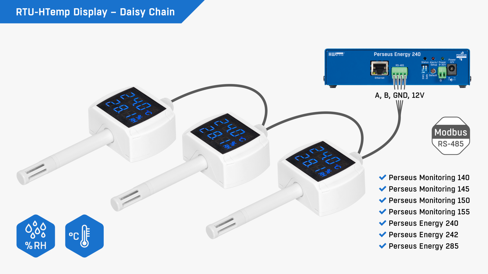 RTU-HTemp Display - Temperatuur- en vochtigheidssensor RS485