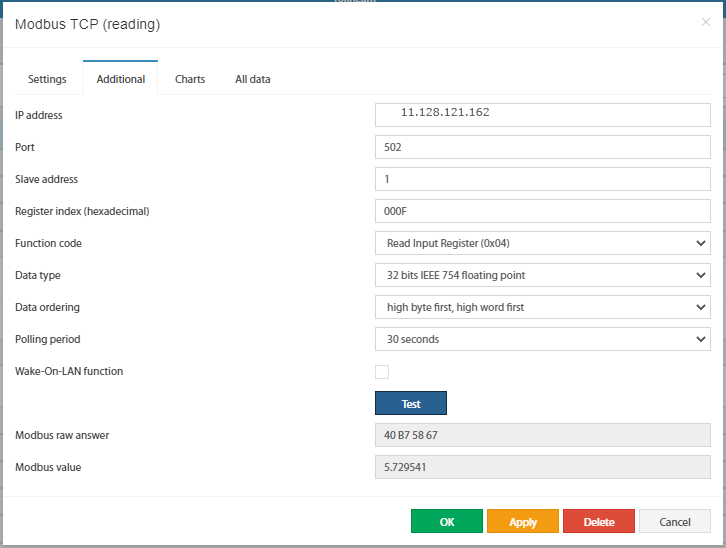 Elemento Modbus Didactum Corriente Fase L2