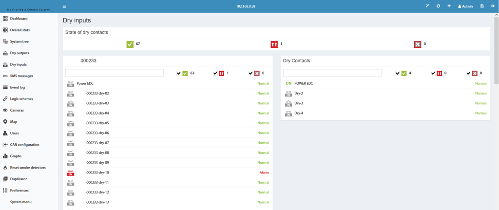 Ventana de configuración de contacto seco: Selección del tipo de entrada