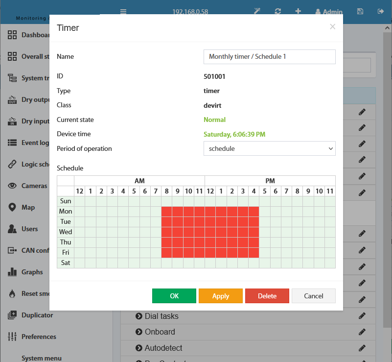 Ventana de configuración del Timer