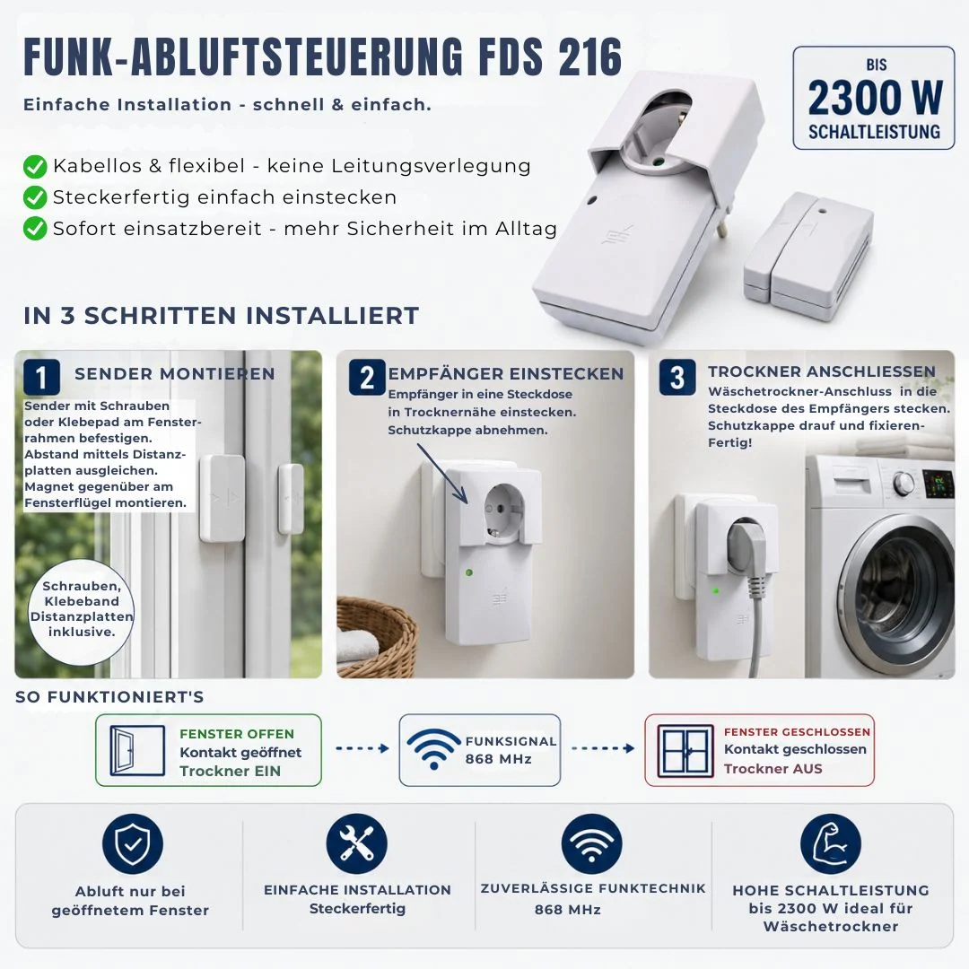 Commande sans fil pour systèmes d'extraction d'air FDS 216