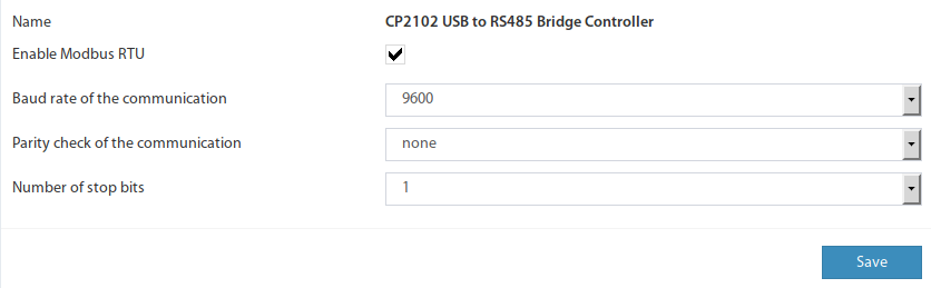 Página de activación Modbus RTU en la interfaz web Didactum