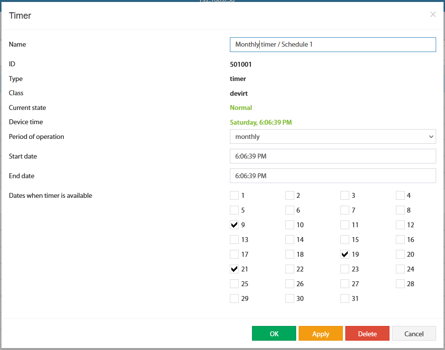 Configuración de un Timer mensual