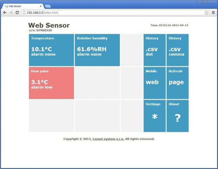 COMET T3510 – Sensor web Ethernet para temperatura de -30 a +80 °C y humedad de 0 a 100 % HR