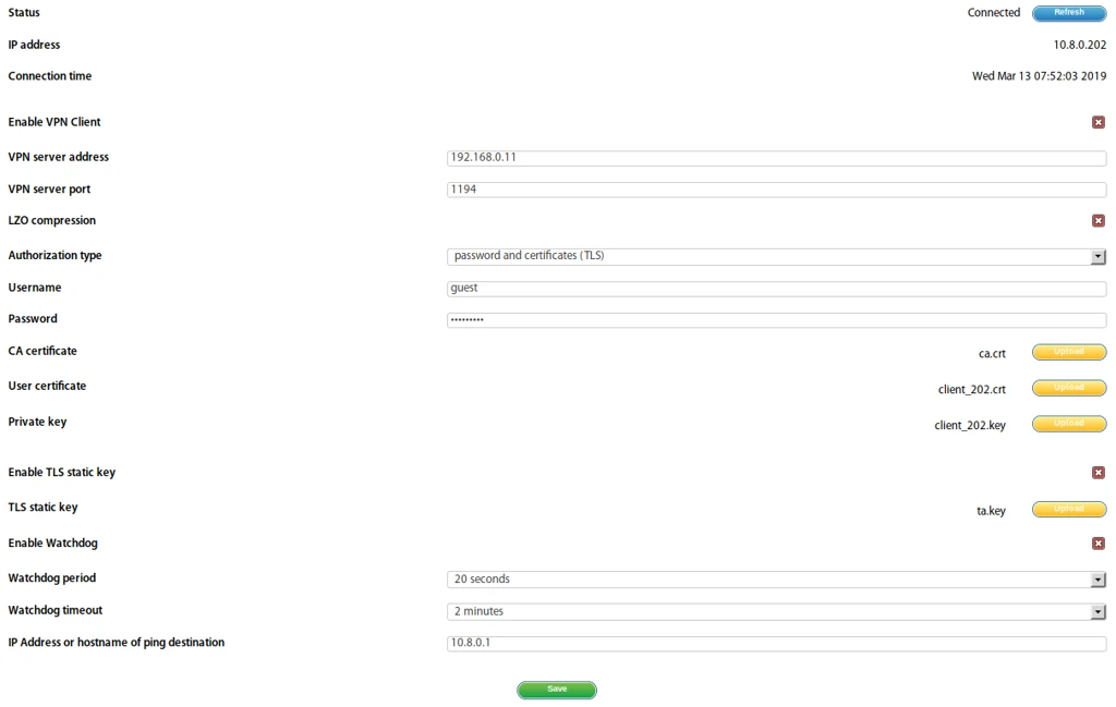 OpenVPN-Client-Konfiguration im Didactum Web-Interface unter Einstellungen → VPN-Client