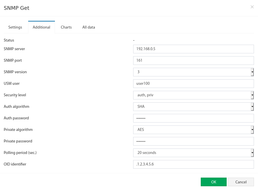Parámetros de configuración SNMP Versión 3