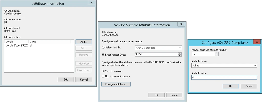 Atributos específicos del proveedor en NPS: código de fabricante 39052 (Didactum), configurar los atributos por número