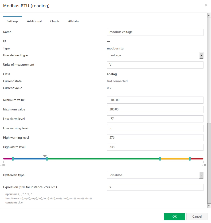 Formulario de configuración Modbus RTU Reading