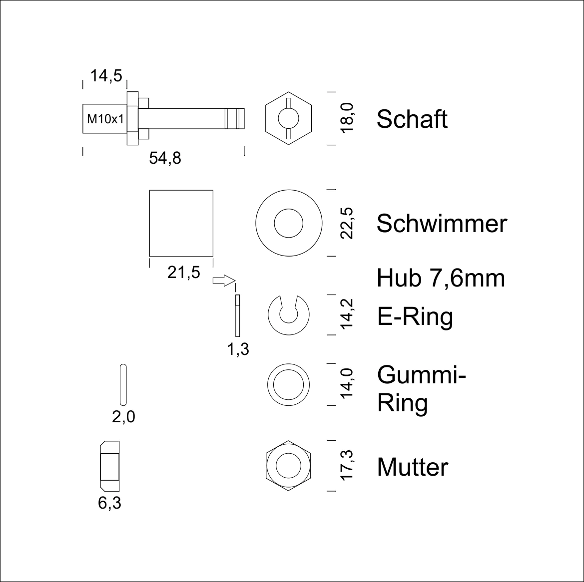 Miniinterruptor de flotador activo SHT 8080 (acero inoxidable V2A) con salida de nivel lógico