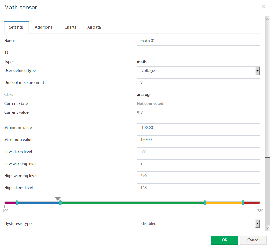 Ventana de configuración de Math-Sensor
