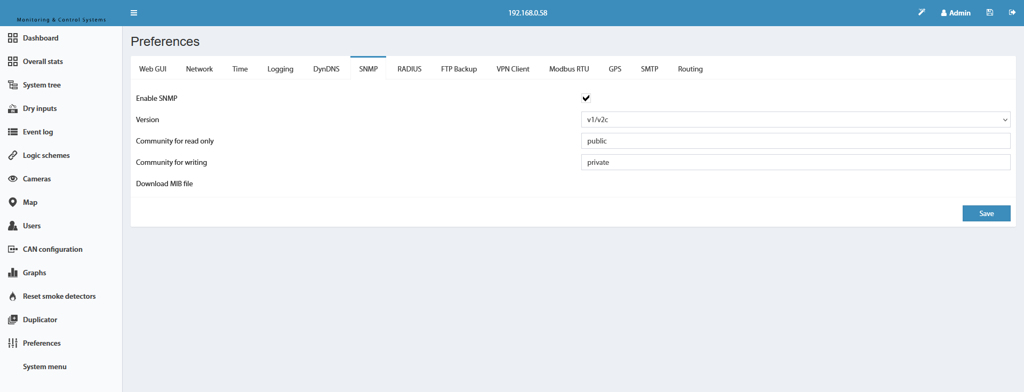 SNMP aktivieren im Web-Interface: Checkbox „SNMP aktivieren