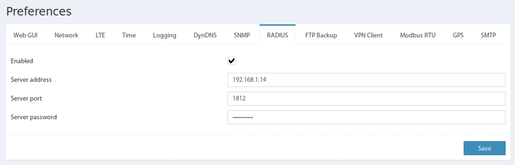 RADIUS-Konfiguration im Didactum Web-Interface unter Einstellungen → RADIUS