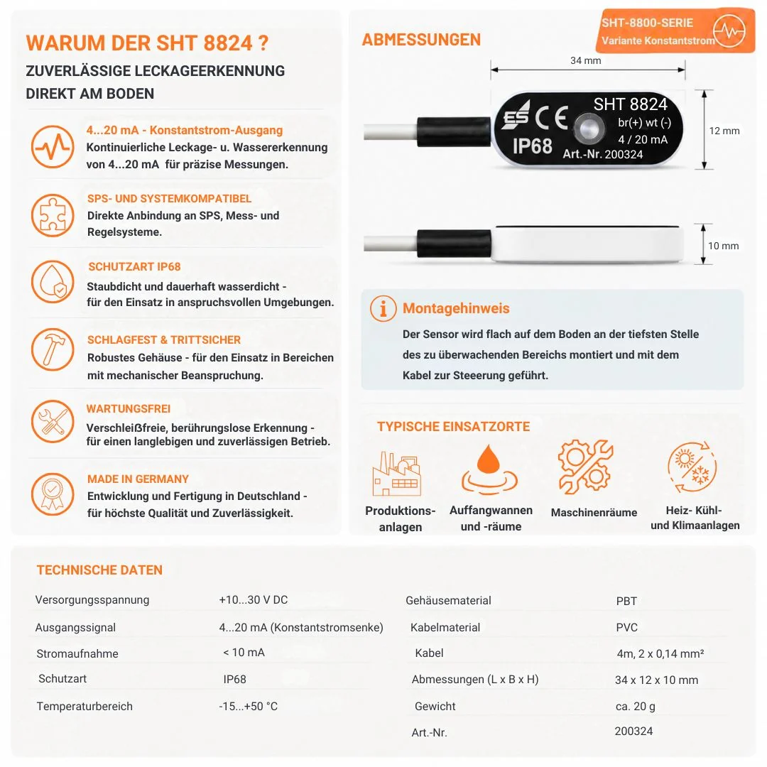 SHT 8824 - aktive Wassersensor mit 4–20-mA-Stromschleife