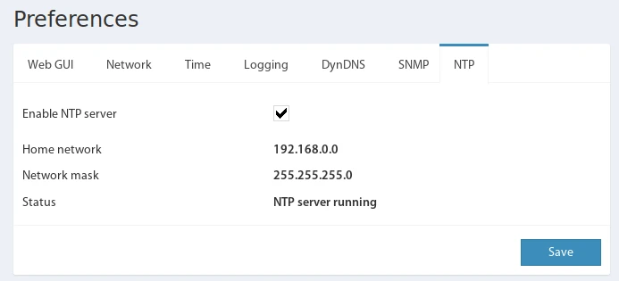 NTP-Server-Einstellungen unter Einstellungen → NTP im Didactum Web-Interface