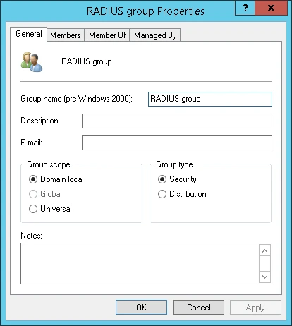 Neue Active Directory Gruppe für RADIUS-Zugang anlegen