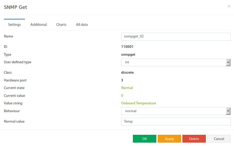 Ventana de configuración SNMP GET discreto