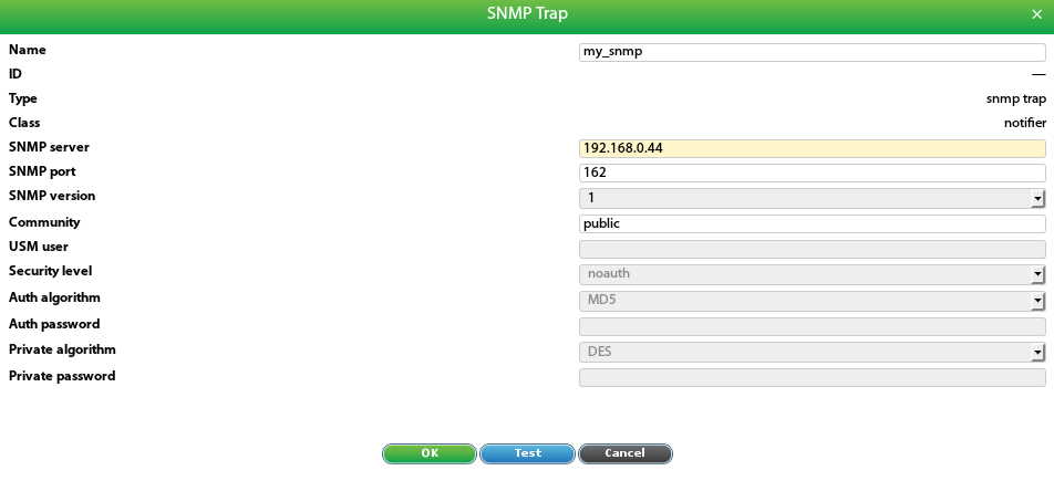 Configuración SNMP Trap en la interfaz web de Didactum