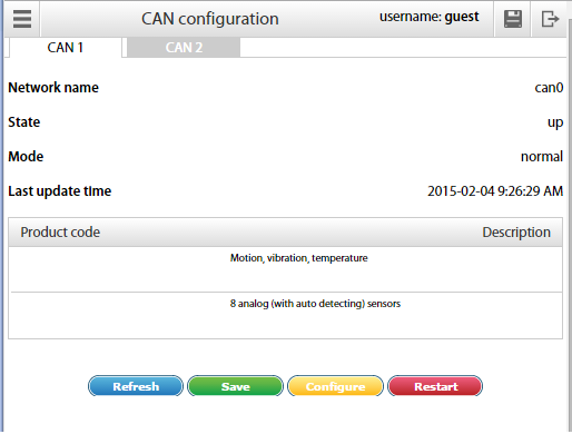 Panel de configuración CAN - Vista general