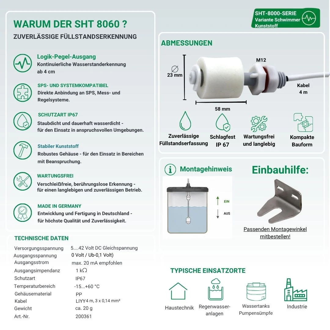 SHT 8060 aktiver Mini-Schwimmerschalter - Schaltprinzip "Logik Pegel"
