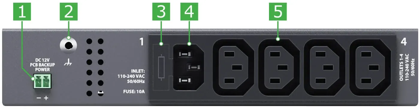 Didactum PDU 4M – vista trasera con las conexiones 1 a 5