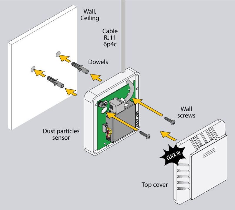 Montaje del sensor de particulas de polvo: tacos y tornillos